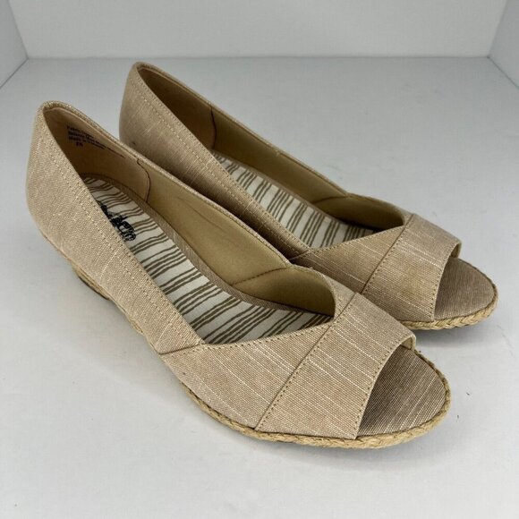 Coach and Four Womens Khaki Open Peep Toe Espadrille Canvas Size 8.5 Sandals - Picture 2 of 9